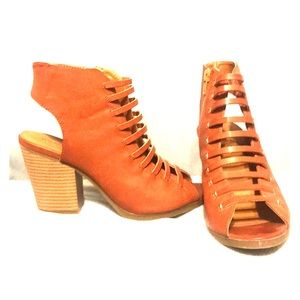 Brown strapped high heels